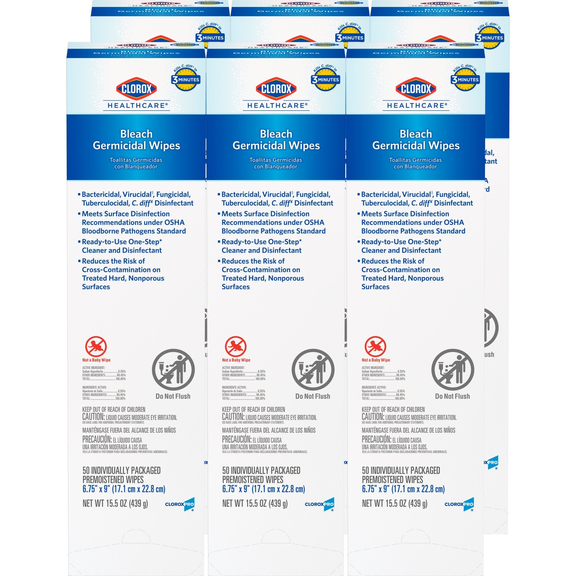 Clorox Healthcare® Bleach Germicidal Wipes, Individual Packets Box of 50 31424