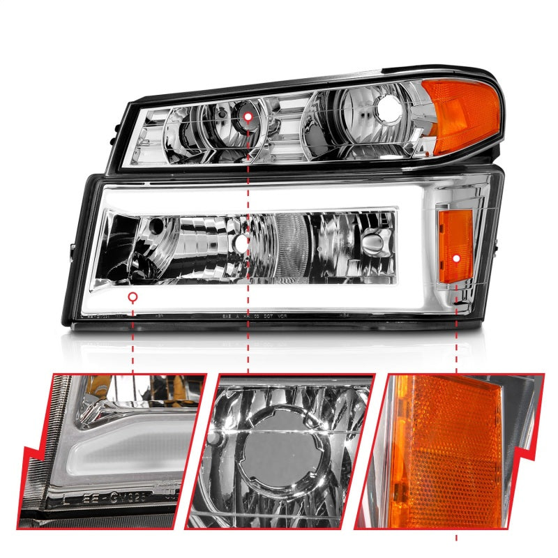 ANZO 04-12 GM Colorado/Canyon/I-Series Crystal Headlights - w/ Light Bar Chrome Housing 4pcs 111559