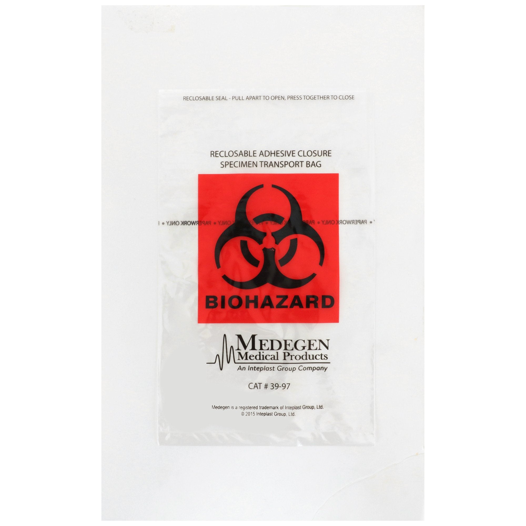 Medegen Specimen Transport Bag with Document Pouch, Adhesive Closure, 6 x 9 Inch 03-3997