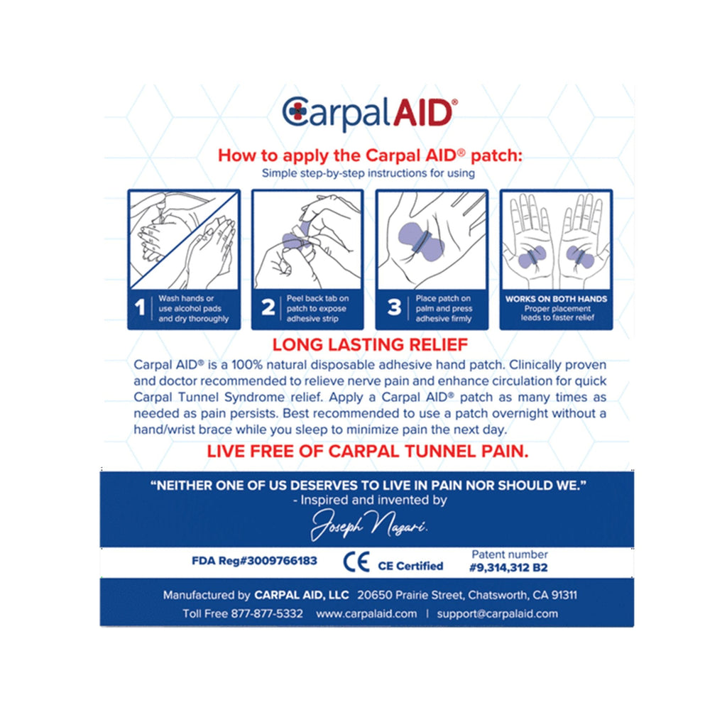 CarpalAid® Patch Hand-Based Carpal Tunnel Support, Small SM20PK