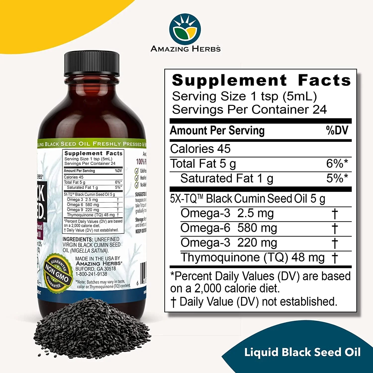 Amazing Herbs Black Seed & Flaxseed Oil Blend, 8 fl oz, Pack of 3