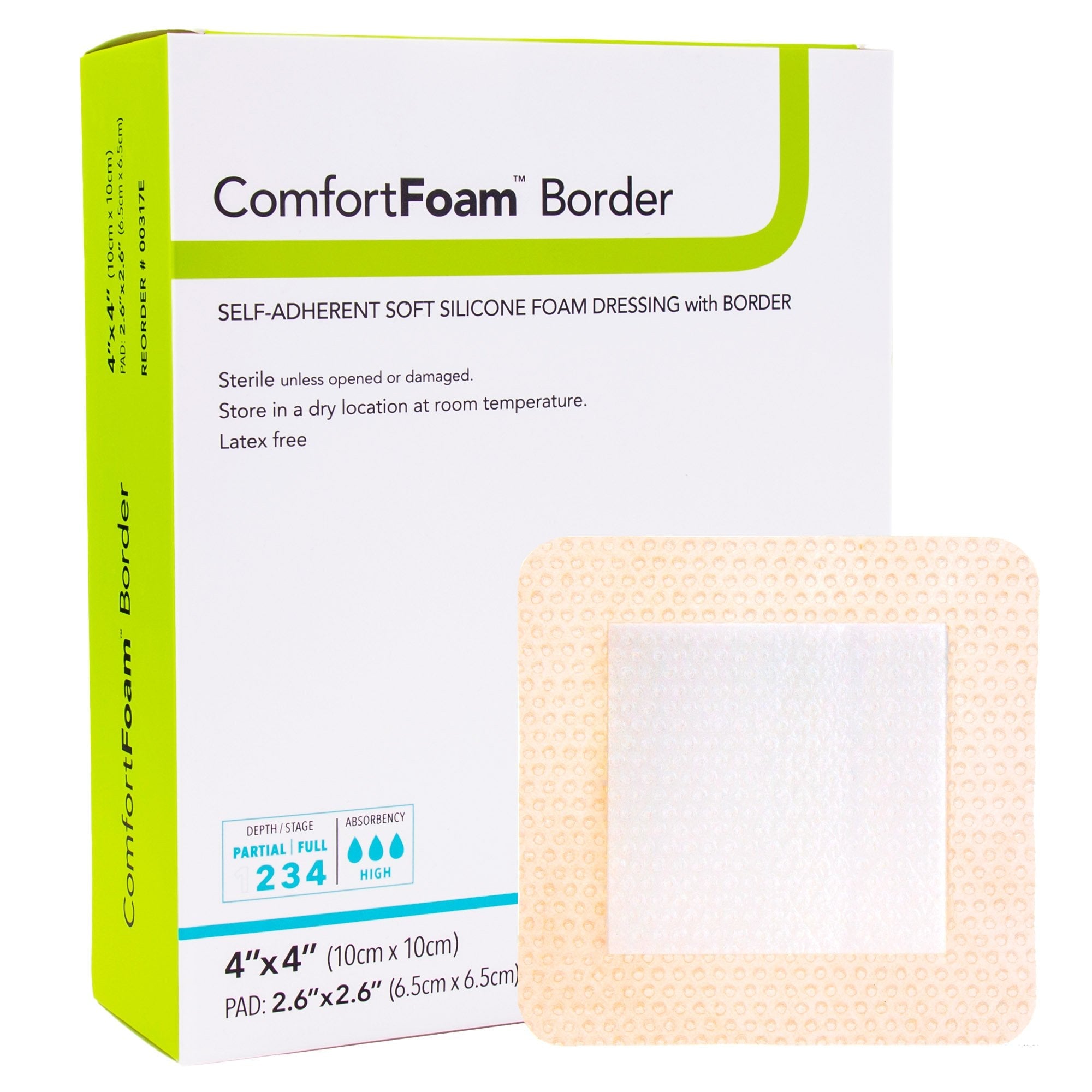 ComfortFoam™ Border Silicone Foam Dressing, 4 x 4 Inch 00317E