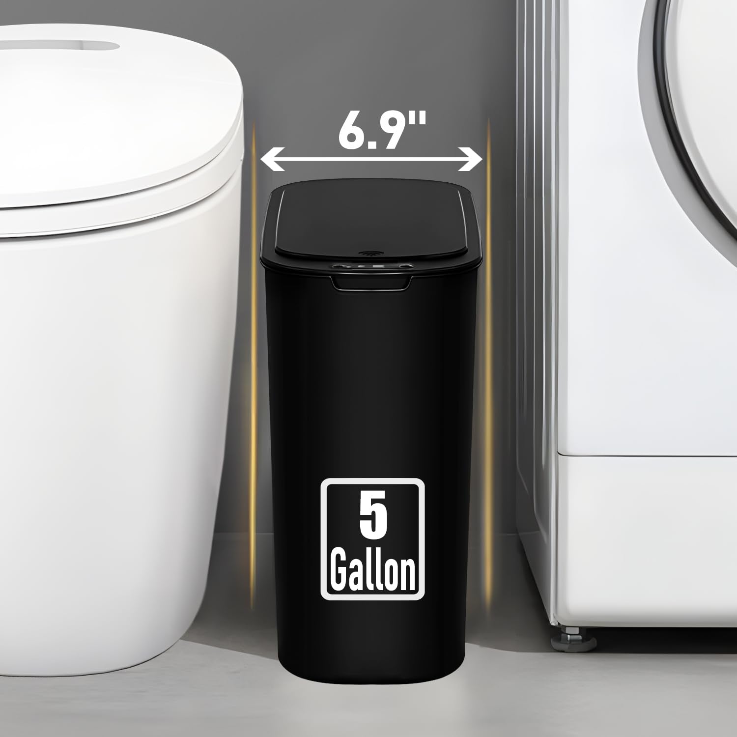 TIPGO 5 Gallon Motion Senor Bathroom Trash Can with Lid, Automatic Garbage Can Touchless, Smart Plastic Waste Basket for Narrow Spaces, Bathroom, Office, Bedroom, Living Room (Black)