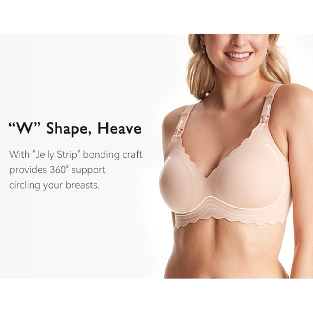 Nursing Bra Momcozy Jelly Strip 34 to 36 Inch Chest Medium Beige Back Hook and Eye Closure Adjustable Shoulder Strap FB046-SK100M-A