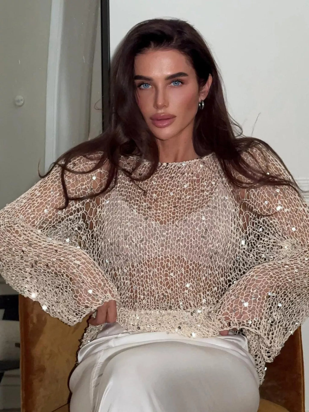 Sequin Embellished Knit Cover Up