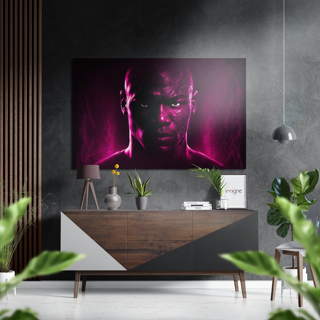 Magenta Flame Bold Fighter Face Brushed Aluminum Dibond Wall Art