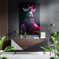 Neon Pink Giraffe in Magenta Coat Brushed Aluminum Dibond Wall Art