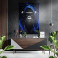 Blue Hoodie DJ Gorilla Aluminum Brushed Aluminum Dibond Wall Art