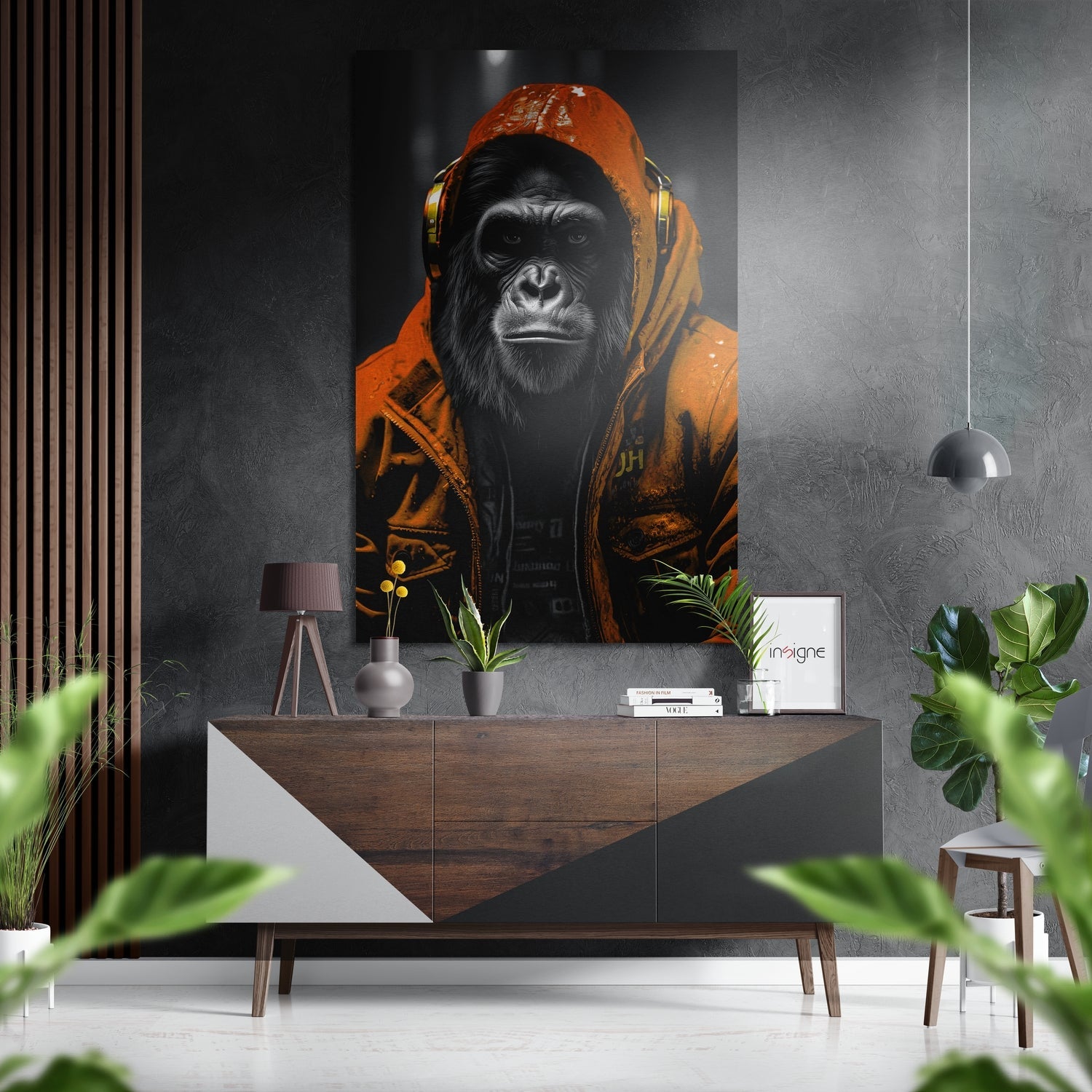 Amber Hoodie Ape Beats Aluminum Brushed Aluminum Dibond Wall Art