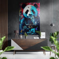 Blue Panda In Falling Dollar Rain Brushed Aluminum Dibond Wall Art