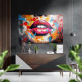 Pink Biting Lips Splatter Collage Brushed Aluminum Dibond Wall Art