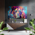 Magenta Teal Pop Lion With Shades Brushed Aluminum Dibond Wall Art