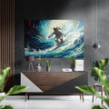 Astronaut Surfing Blue Wave Barrel Brushed Aluminum Dibond Wall Art