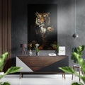 Navy Suit Tiger Holding Flower Bouquet Brushed Aluminum Dibond Wall Art