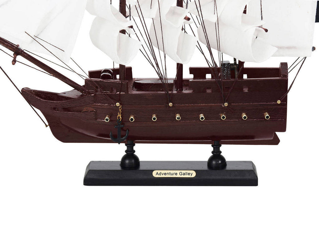 Wooden Captain Kidds Adventure Galley White Sails Model Pirate Ship 12""