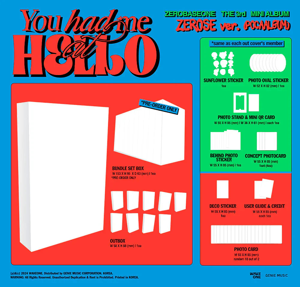 Zerobaseone 3rd Mini Album - You Had Me At Hello (Zerose Ver Pocaalbum Random)