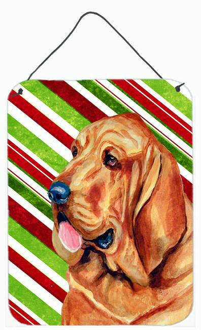 Bloodhound Candy Cane Holiday Christmas Wall or Door Hanging Prints Aluminum Metal Sign Kitchen Wall Bar Bathroom Plaque Home Decor Front Door Plaque, 12x16, Multicolor