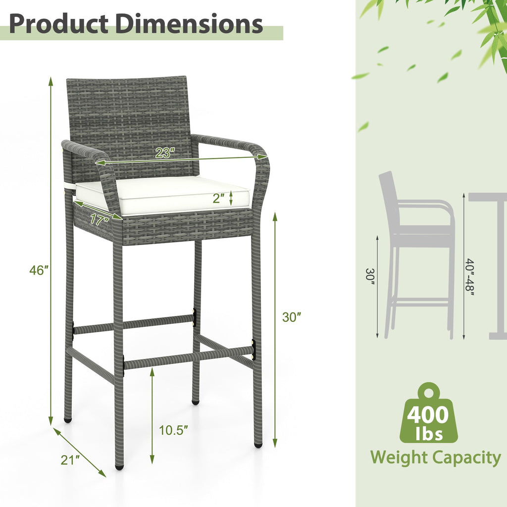 All Weather PE Rattan Bar Chairs Set of 4 with Armrests and Seat Cushions for Porch Backyard