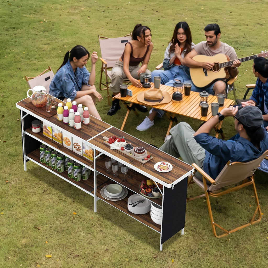 Aluminum Portable Picnic Table with 2-Tier Open Shelves and Spacious Tabletop