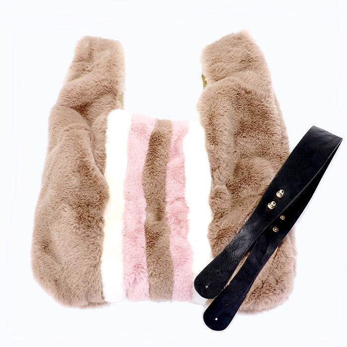 Amalia Colorblock Fluffy Faux Fur Slouchy Tote Bag Handbag