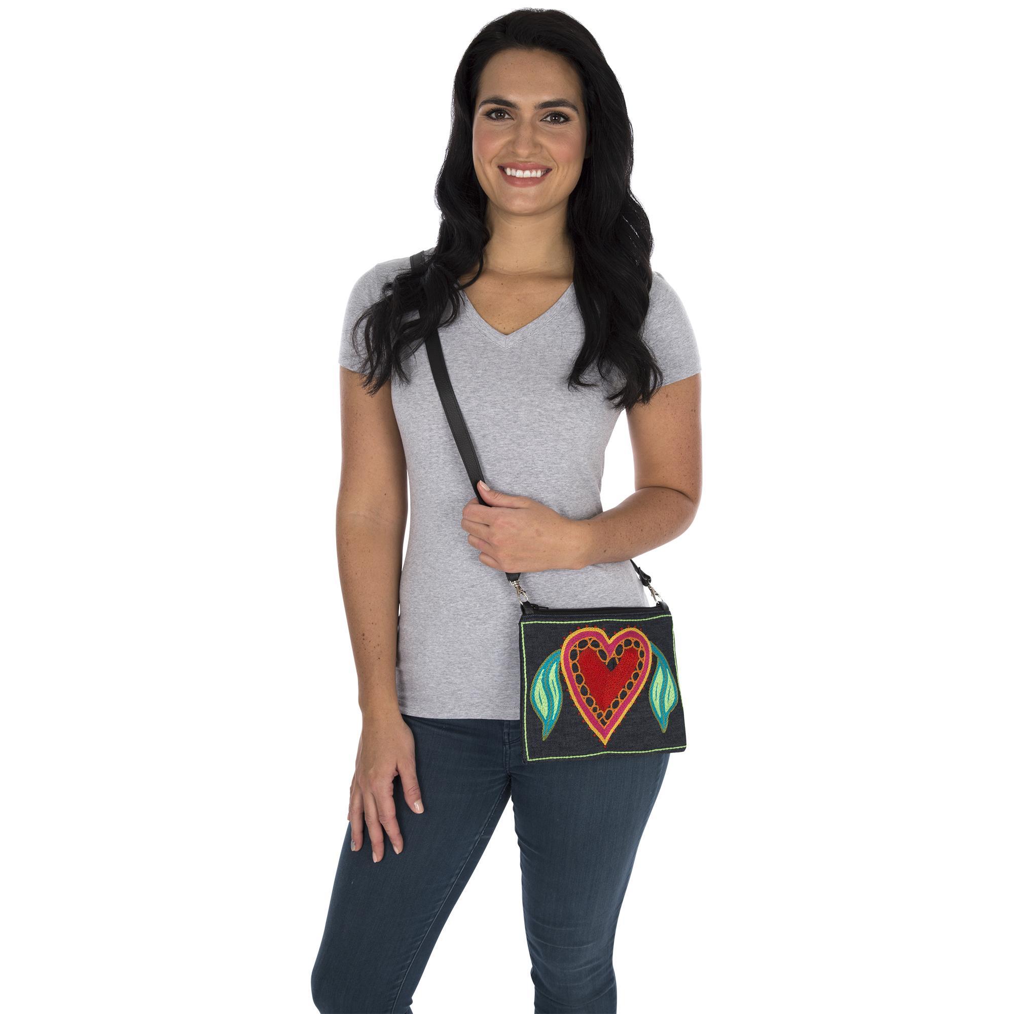 GreaterGood Amarasti Hand-Embroidered Cotton Denim Sling Bag