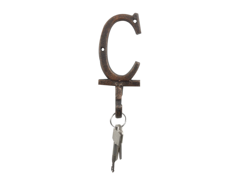Rustic Copper Cast Iron Letter C Alphabet Wall Hook 6""