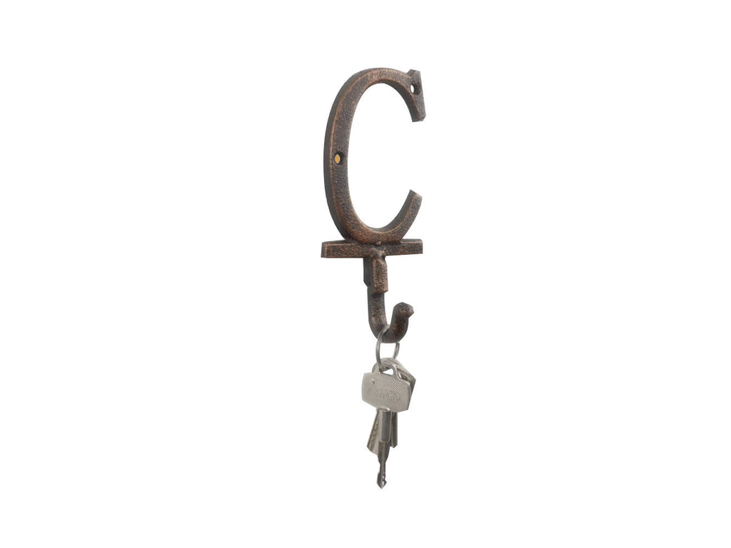 Rustic Copper Cast Iron Letter C Alphabet Wall Hook 6""