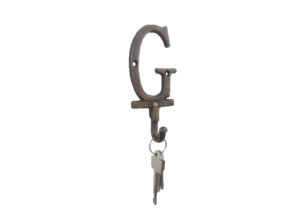 Rustic Copper Cast Iron Letter G Alphabet Wall Hook 6""