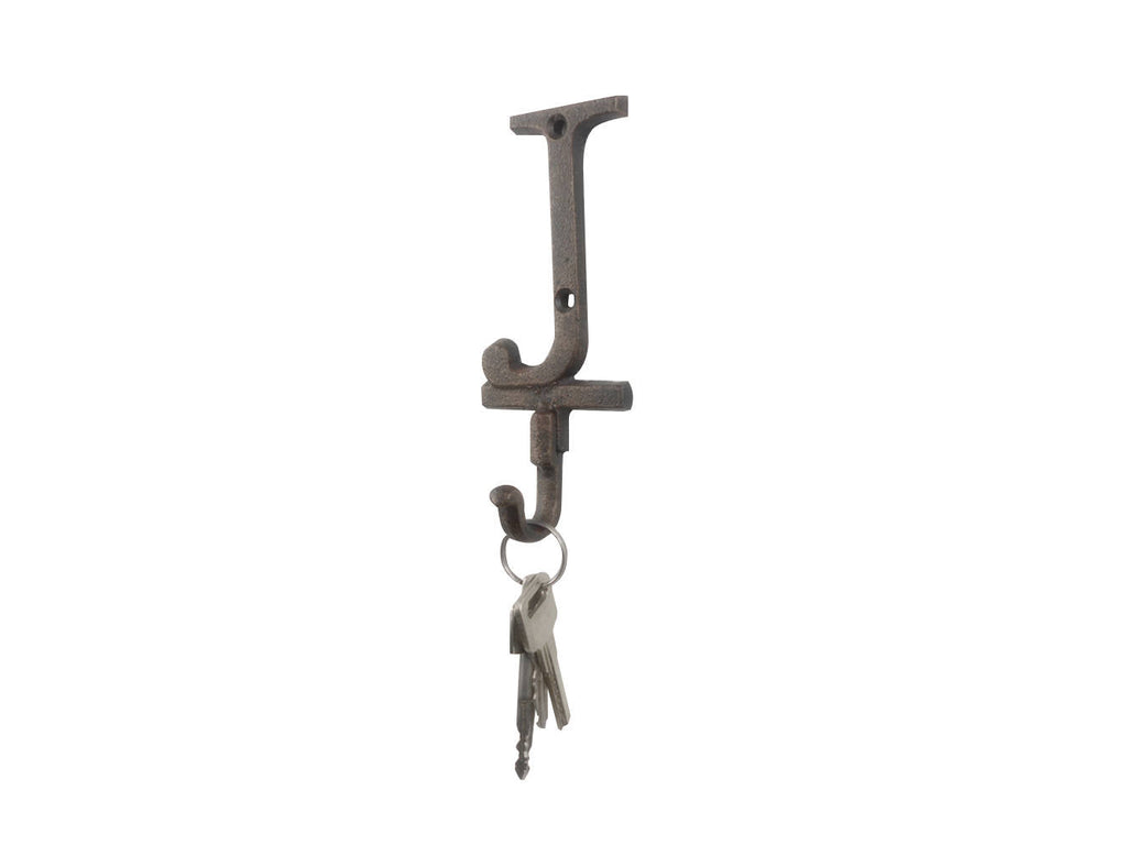 Rustic Copper Cast Iron Letter J Alphabet Wall Hook 6""
