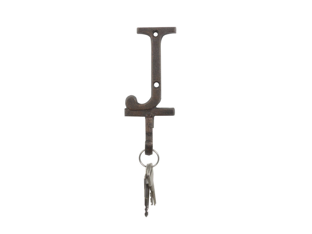 Rustic Copper Cast Iron Letter J Alphabet Wall Hook 6""