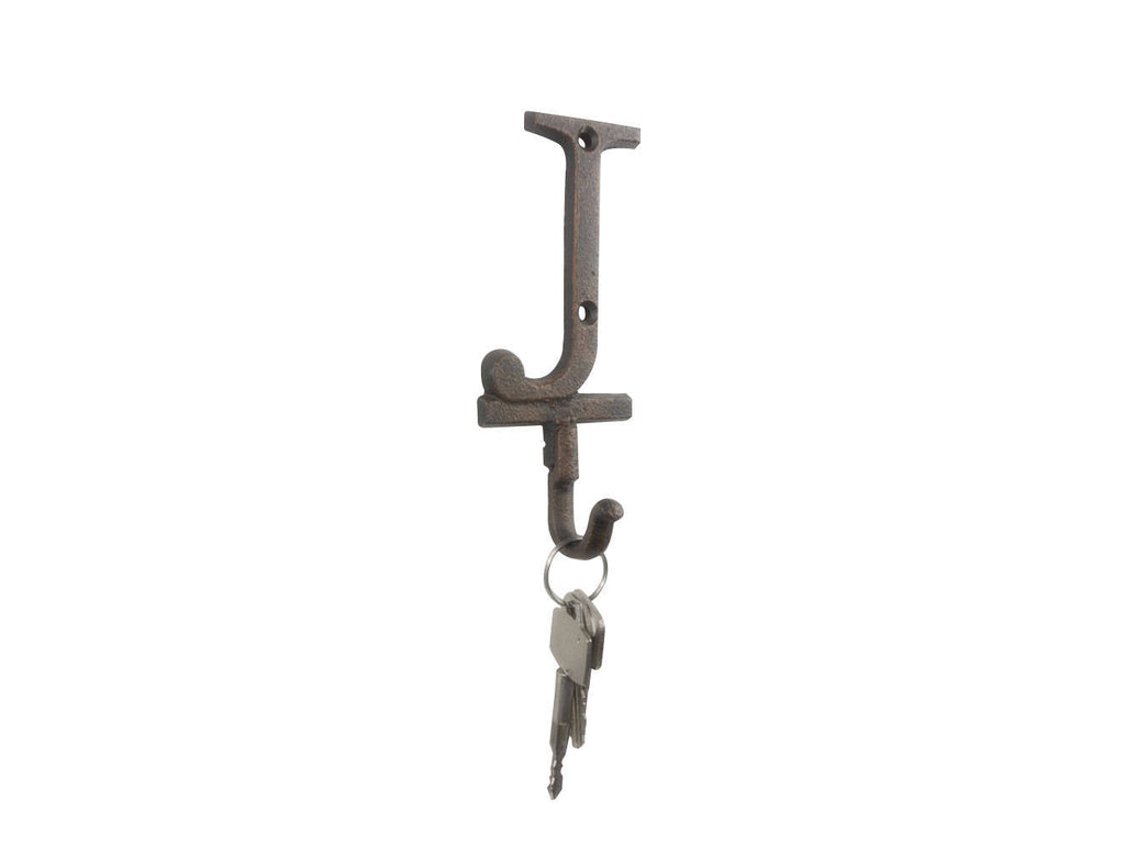 Rustic Copper Cast Iron Letter J Alphabet Wall Hook 6""