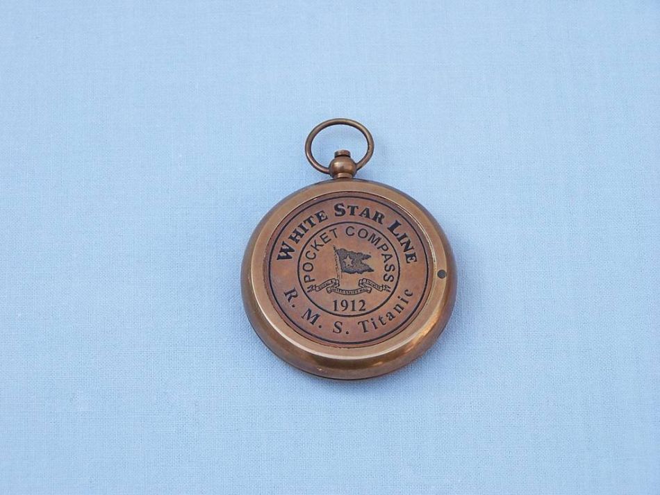 Antique Brass RMS Titanic White Star Lines Pocket Compass 3""