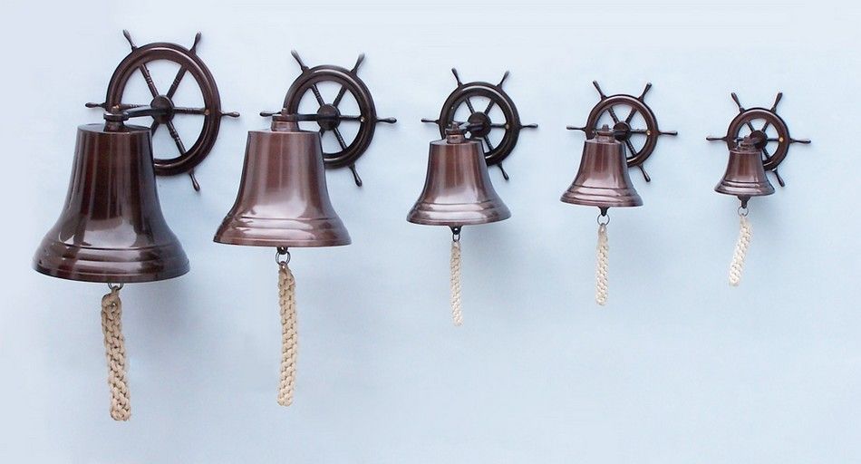 Antique Copper Hanging Ship Wheel Bell 8""