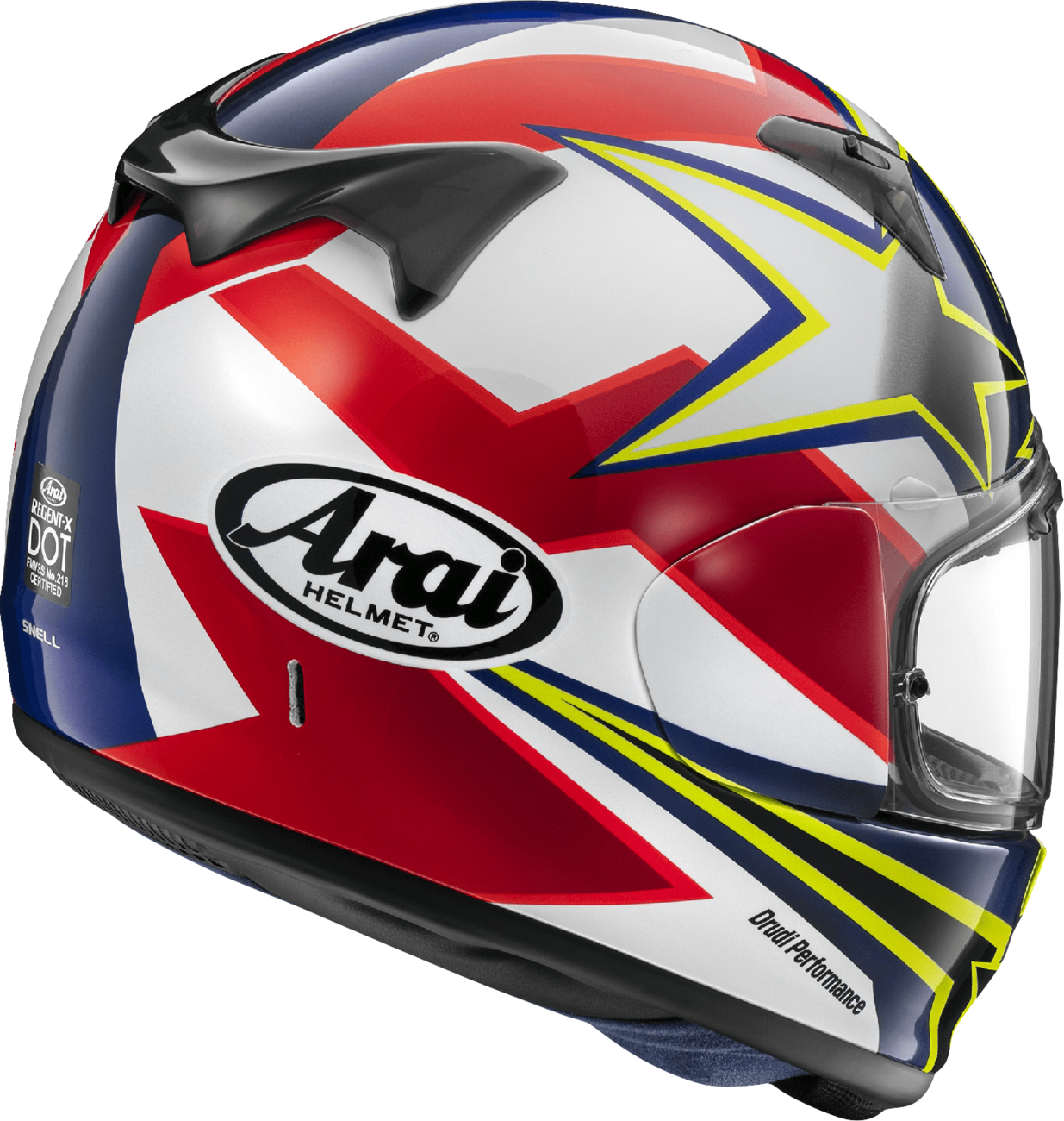 ARAI HELMETS, ARAI HELMETS Regent-X Stars & Stripes Helmet - Large, Yellow with VAS Shield Mechanism and PB-CLC Shell