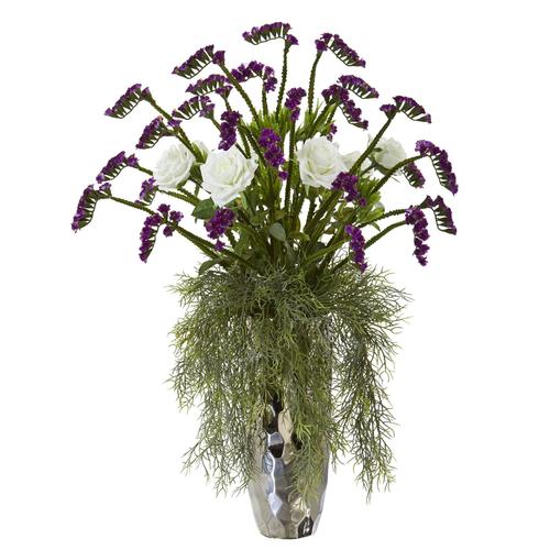 28" Rose Artificial Arrangement in Silver Vase