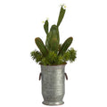 33" Cactus Succulent Artificial Plant in Vintage Metal Planter