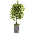 41" Ficus Artificial Tree in Vintage Metal Planter