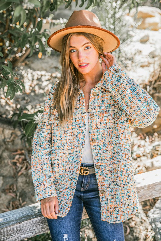 Yellow & Rust Multi Color Tweed Shirts Jacket (All SMALL)