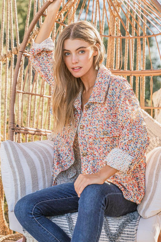 Red & Rust Multi Color Tweed Shirts Jacket (All SMALL)