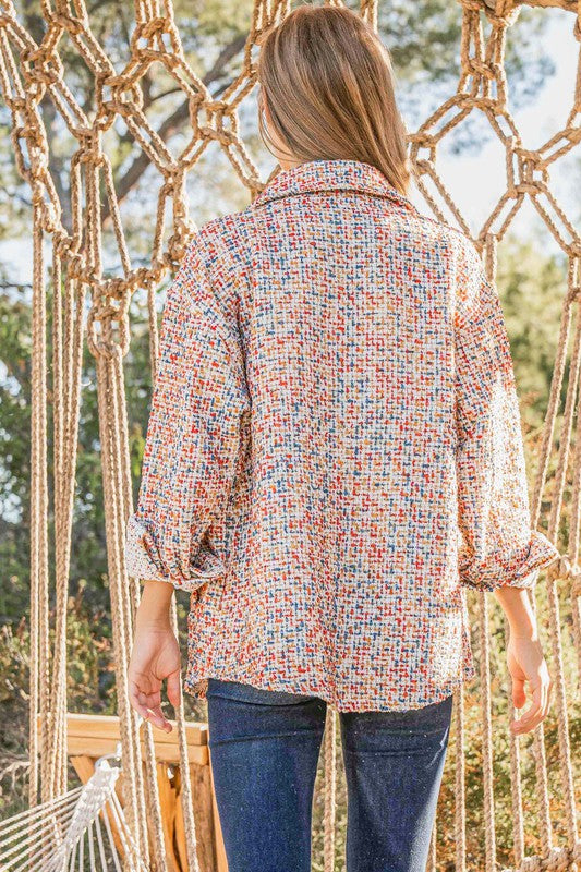 Red & Rust Multi Color Tweed Shirts Jacket (All SMALL)