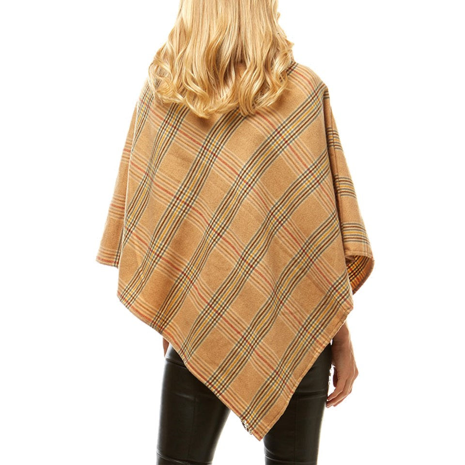Aubrie Cozy Warm Plaid Checkered Super Sofy Faux Fur Collar Poncho