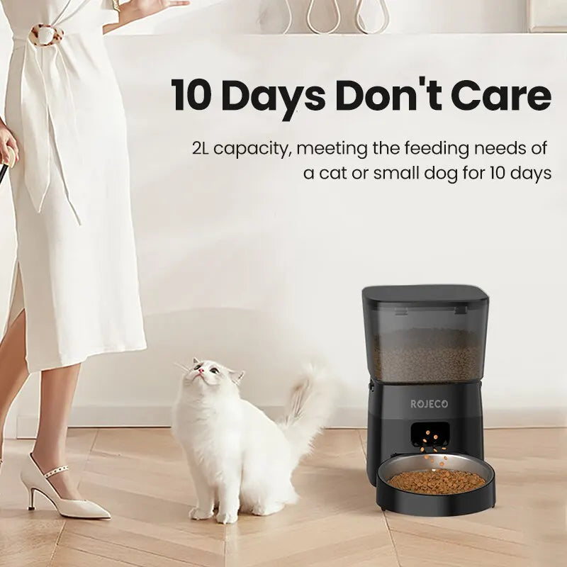 Automatic Pet Feeder Button Version - Programmable LCD Dry Food Dispenser for Cats & Dogs, Rechargeable - PhishStones Products