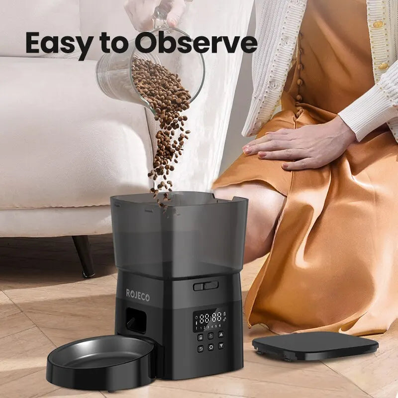 Automatic Pet Feeder Button Version - Programmable LCD Dry Food Dispenser for Cats & Dogs, Rechargeable - PhishStones Products