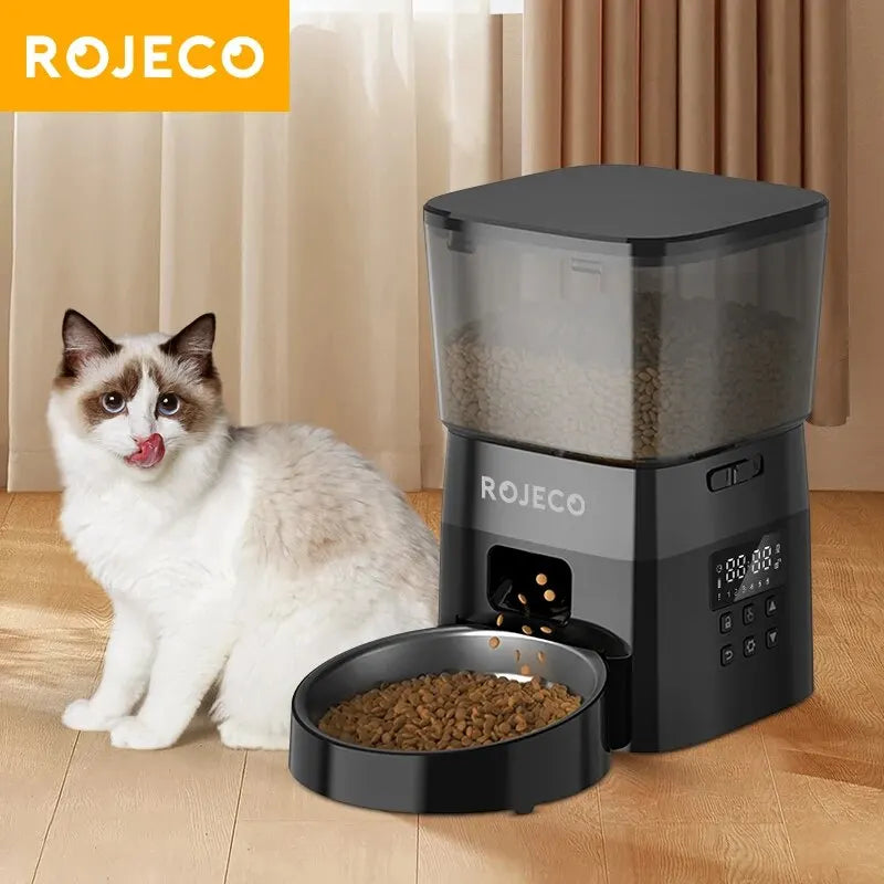 Automatic Pet Feeder Button Version - Programmable LCD Dry Food Dispenser for Cats & Dogs, Rechargeable - PhishStones Products