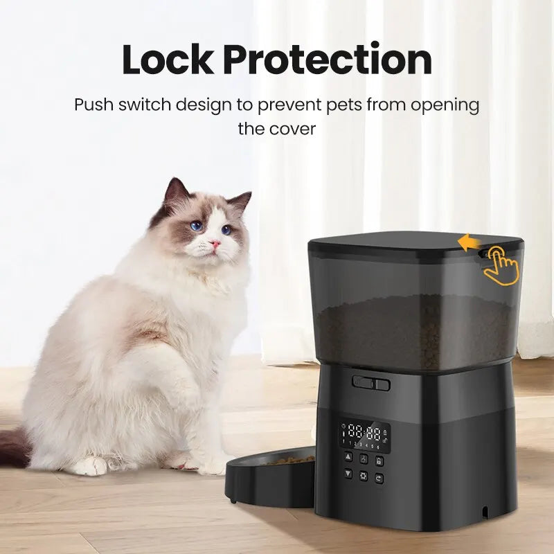 Automatic Pet Feeder Button Version - Programmable LCD Dry Food Dispenser for Cats & Dogs, Rechargeable - PhishStones Products