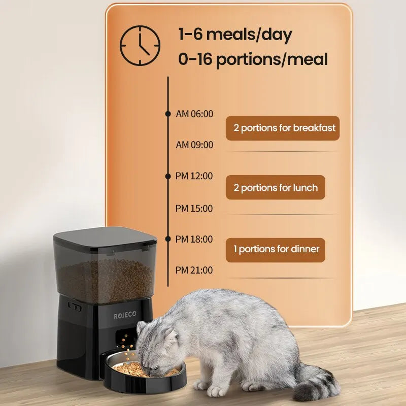 Automatic Pet Feeder Button Version - Programmable LCD Dry Food Dispenser for Cats & Dogs, Rechargeable - PhishStones Products