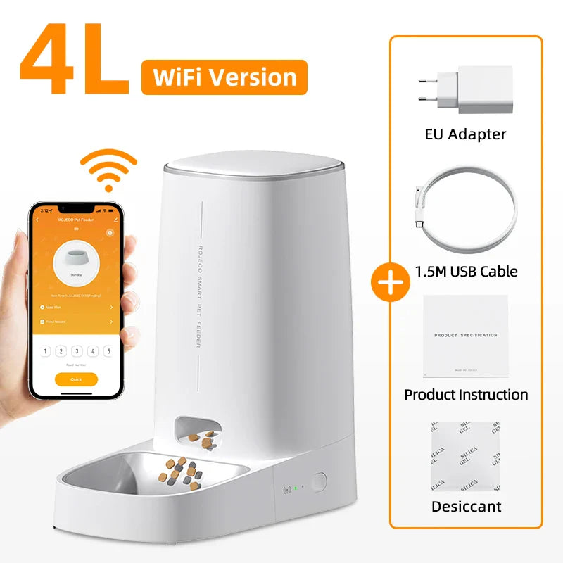 Automatic WiFi Pet Feeder 4L – Smart Kibble Dispenser for Cats & Small Dogs, App - Controlled Portion Timer & Remote - PhishStones Products