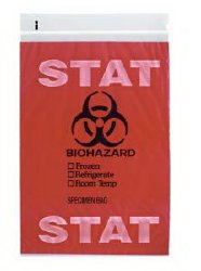 Specimen Transport Bag, Document Pouch, Zip Closure, Red Tint, STAT print, 6 x 9 Q603