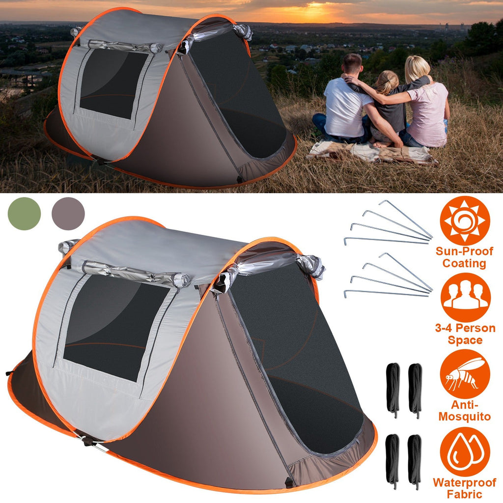 3-4 Person Pop Up Tent Automatic Setup Camping Tent Waterproof Instant Setup Tent with 2 Mosquito Net Windows Carrying Bag for Hiking Climbing Adventu