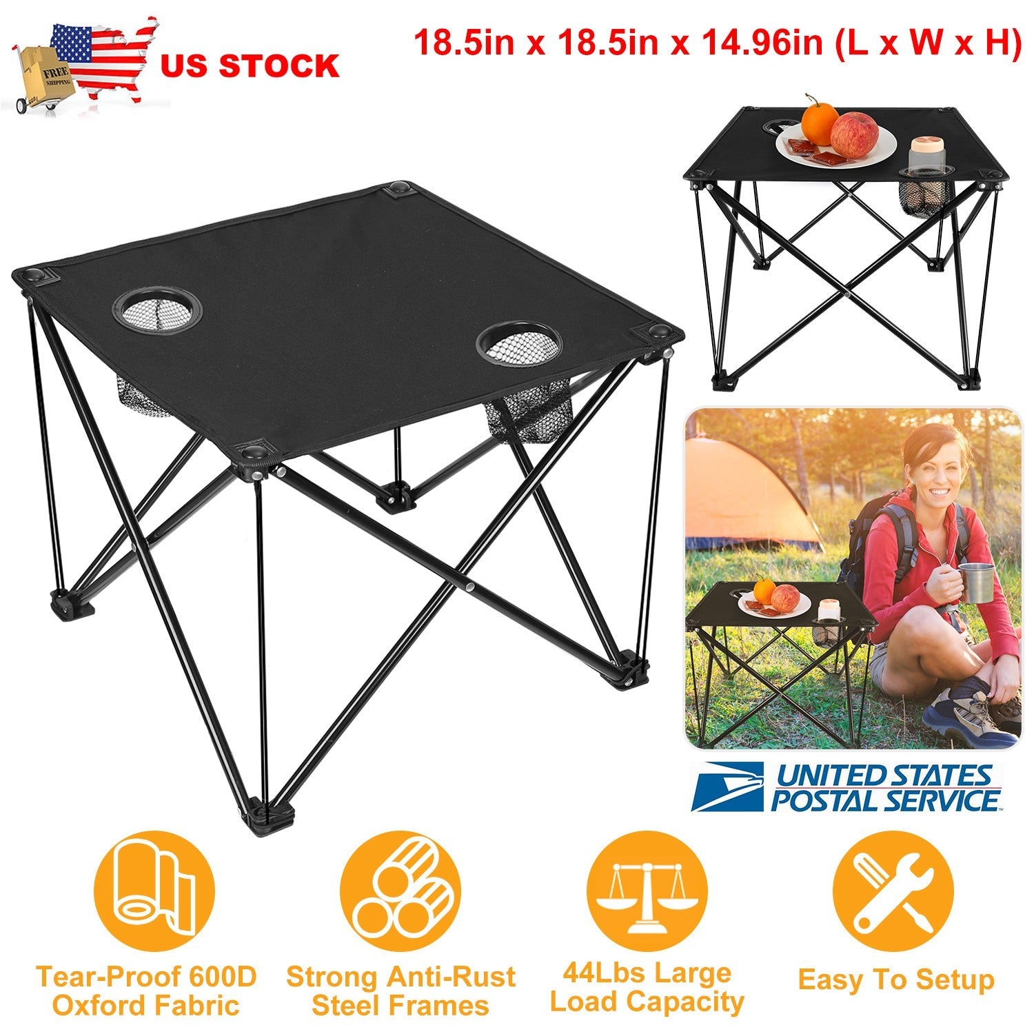 2Pcs Foldable Camping Table Portable Picnic Table Lightweight Travel Desk with 2 Cup Holders/Table Carrying Bag